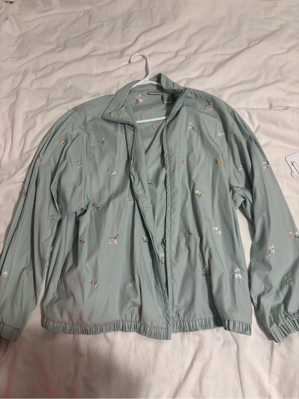 Koret Light Sage Embroidered Bomber Jacket